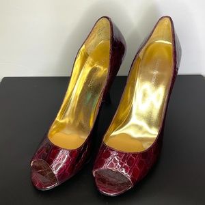 Enzo Angiolini Patterned Leather Red Peep-toe Pumps